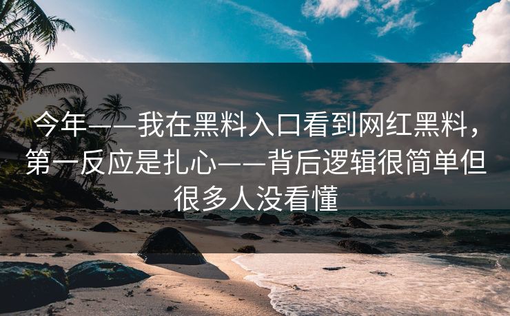 今年——我在黑料入口看到网红黑料，第一反应是扎心——背后逻辑很简单但很多人没看懂