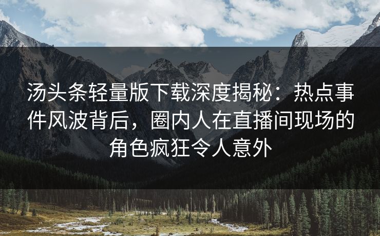 汤头条轻量版下载深度揭秘：热点事件风波背后，圈内人在直播间现场的角色疯狂令人意外