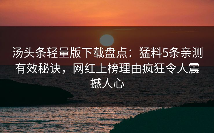 汤头条轻量版下载盘点：猛料5条亲测有效秘诀，网红上榜理由疯狂令人震撼人心
